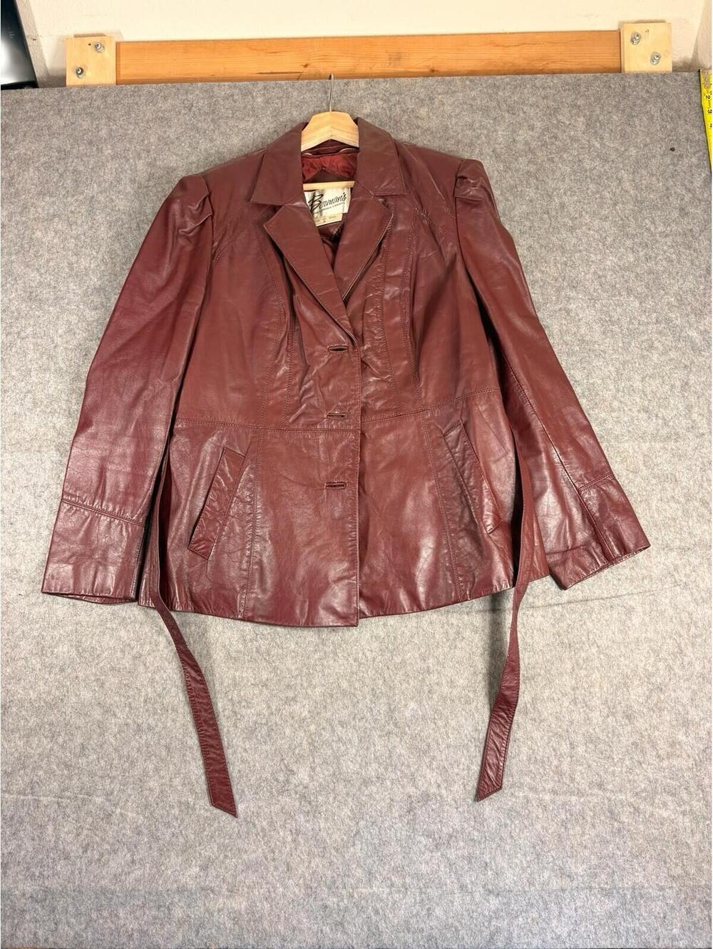 Vintage BERMANS Leather Experts Red Leather Blazer Made in Korea Size 16